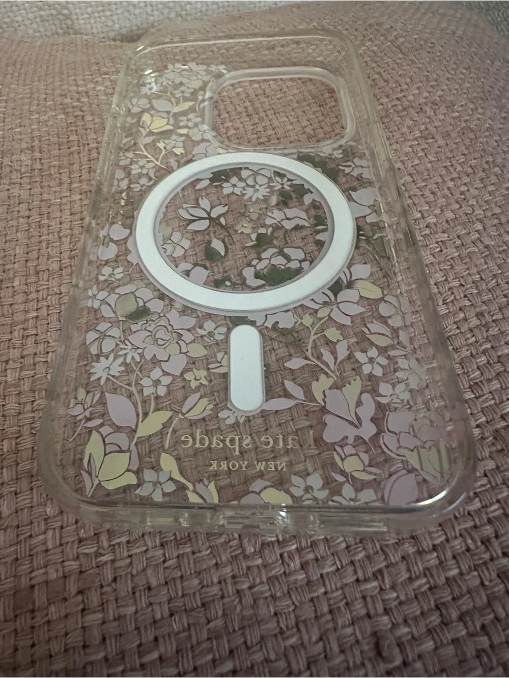 NWOT Kate Spade Floral MagSafe iPhone 15 Pro Case Pink Gold Clear